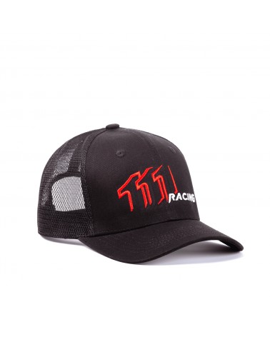 Trucker baseball cap with red and white print - right front