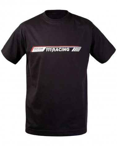 111 Race Gear schwarzes T-Shirt mit schwarzem und weißem Aufdruck