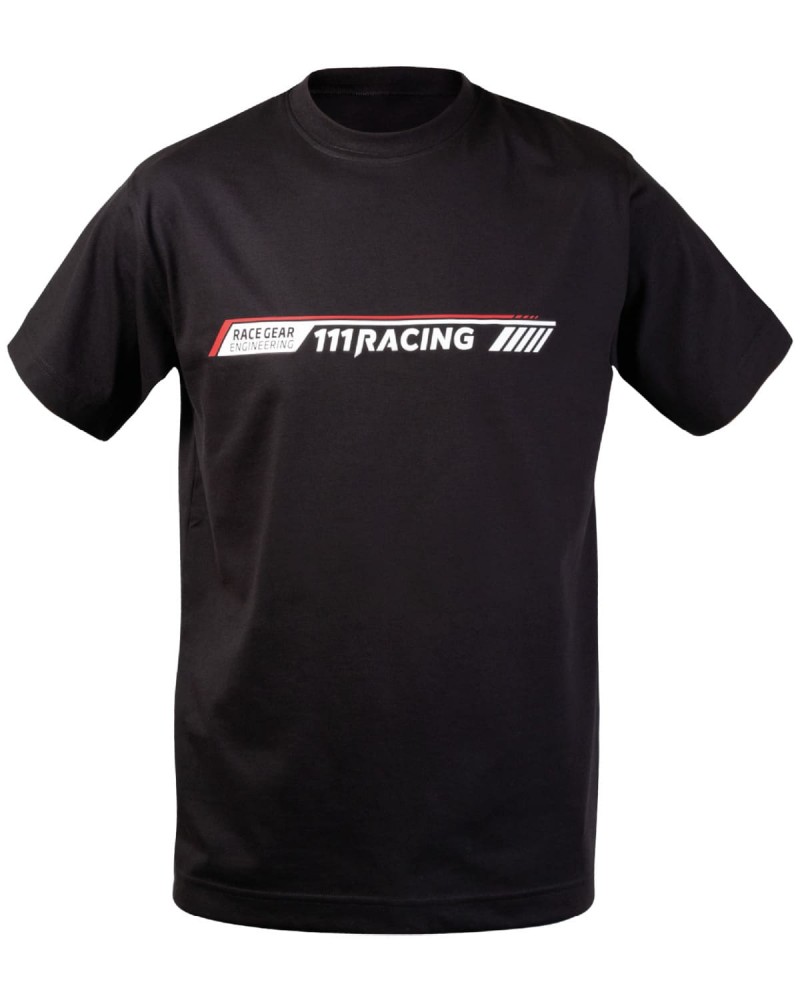 111 Race Gear camiseta negra con estampado en blanco y negro