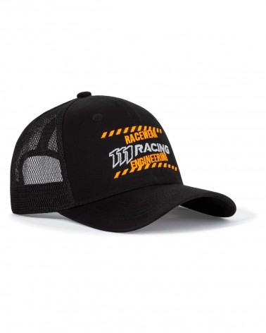 Trucker baseball cap with orange and white print - right front