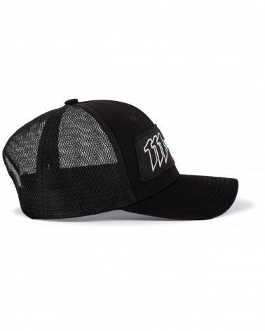 Trucker-Baseballcap mit schwarz-rotem Aufnäher - rechte Seite