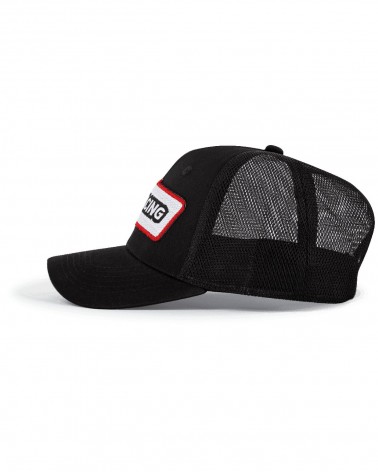 Trucker baseball cap with black and white patch - left side