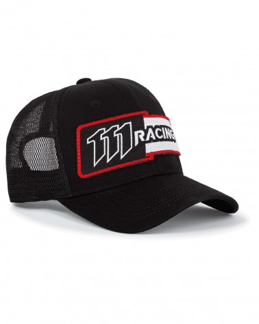 Cappello da baseball Trucker con toppa nera e bianca - parte anteriore destra