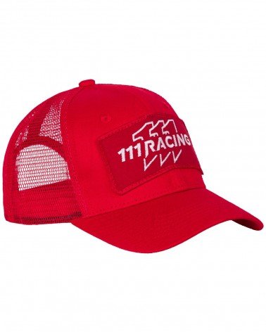 Czerwony Kaszkiet Trucker z naszywką 111Racing biało-czerwoną - prawy bok