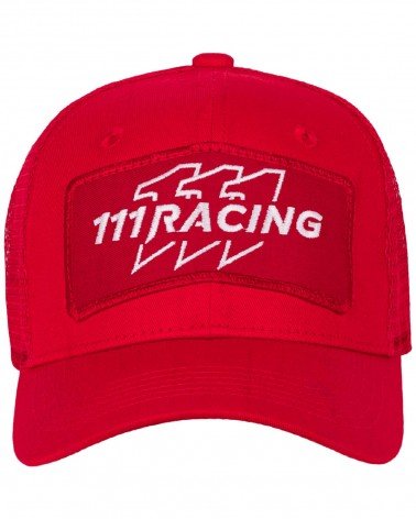 Czerwony Kaszkiet Trucker z naszywką 111Racing biało-czerwoną - przód