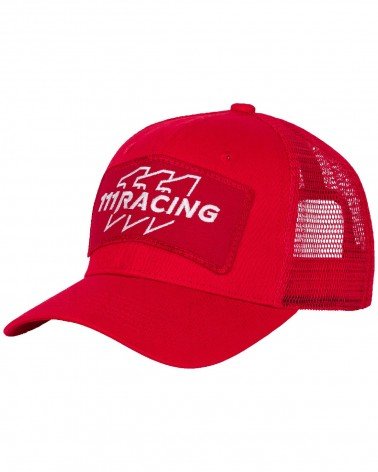 Czerwony Kaszkiet Trucker z naszywką 111Racing biało-czerwoną - lewy bok