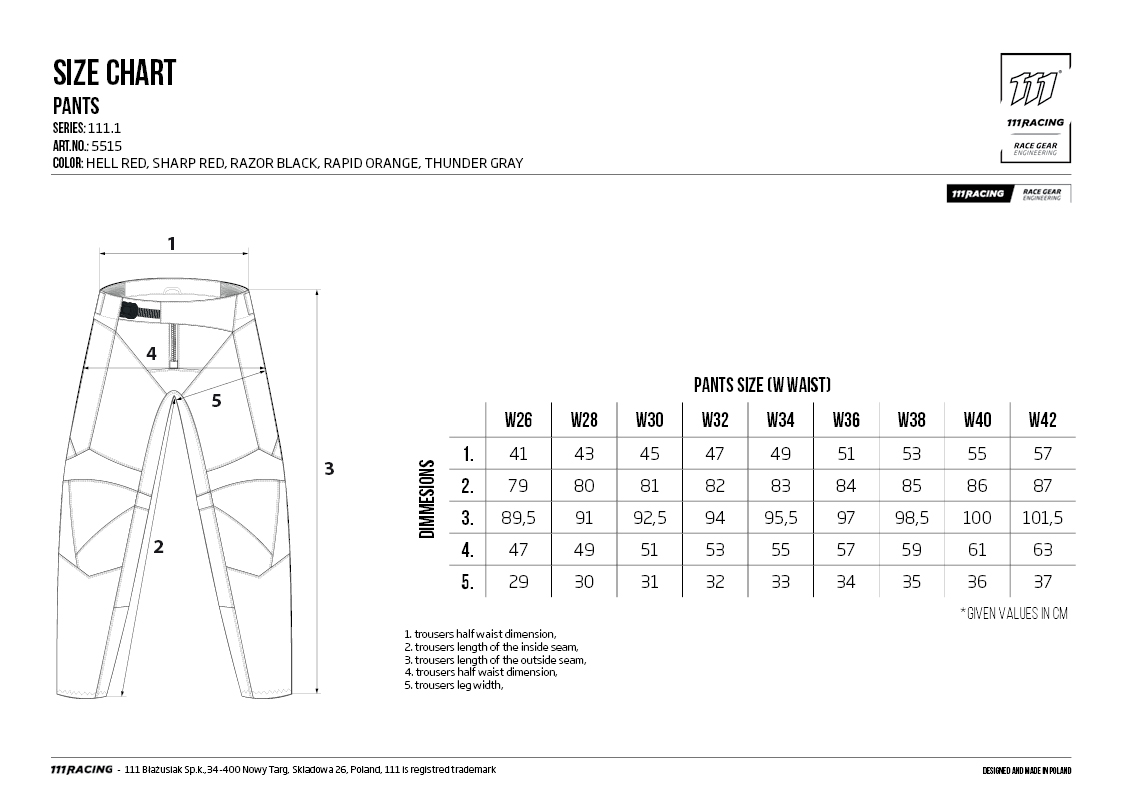 size guide trousers 5515