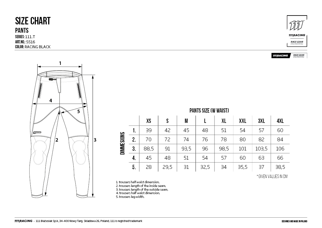 size guide trousers 5517