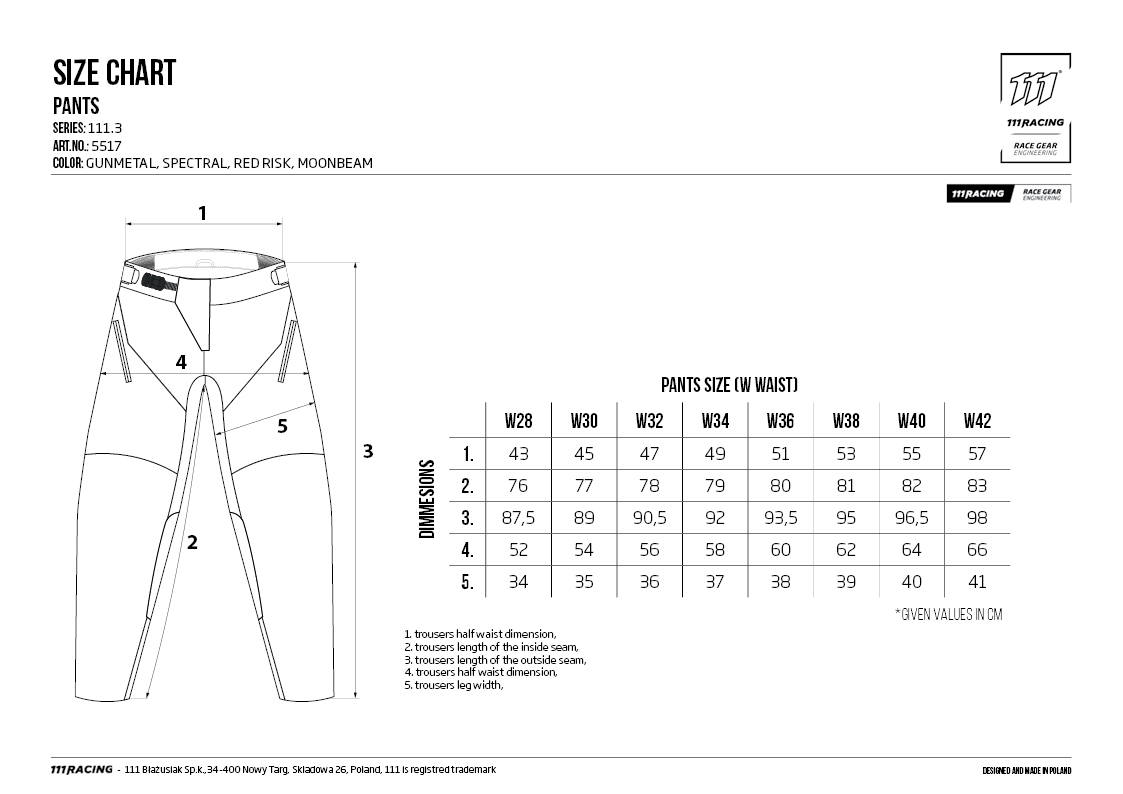 size guide trousers 5517