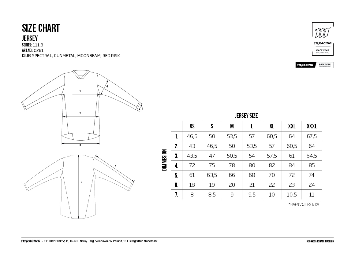 size guide jerseys 0261