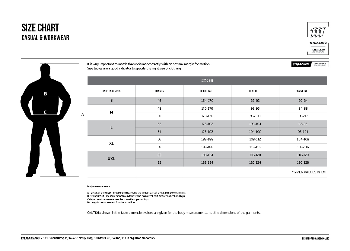 size guide casual-workwear