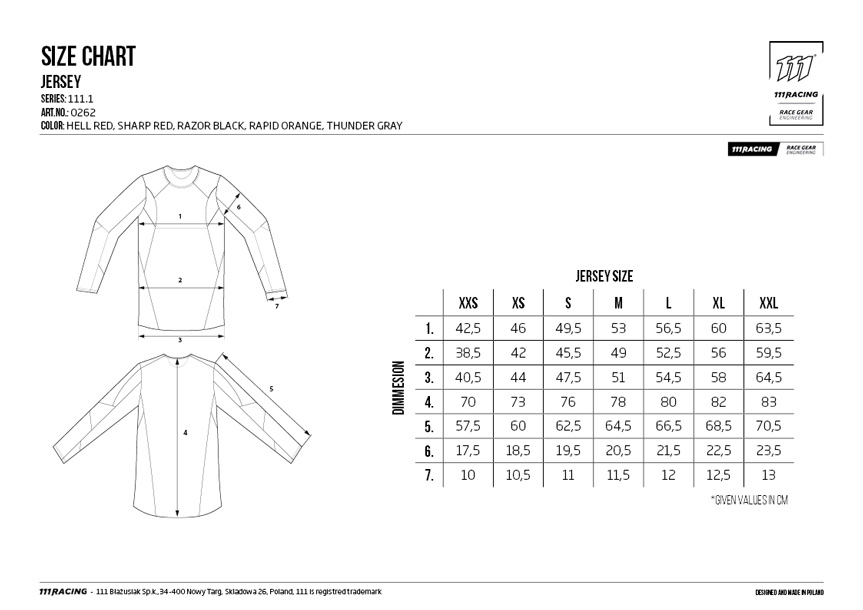 size guide jerseys 0262